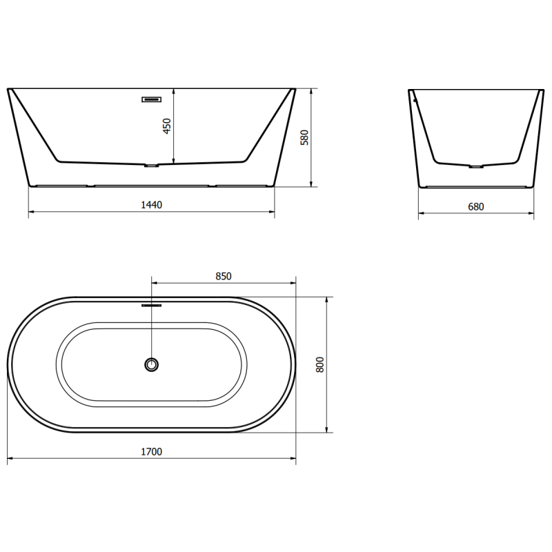 Mexen Luna wanna wolnostojąca 170 x 80 cm, biała, przelew chrom - 52031708000-01