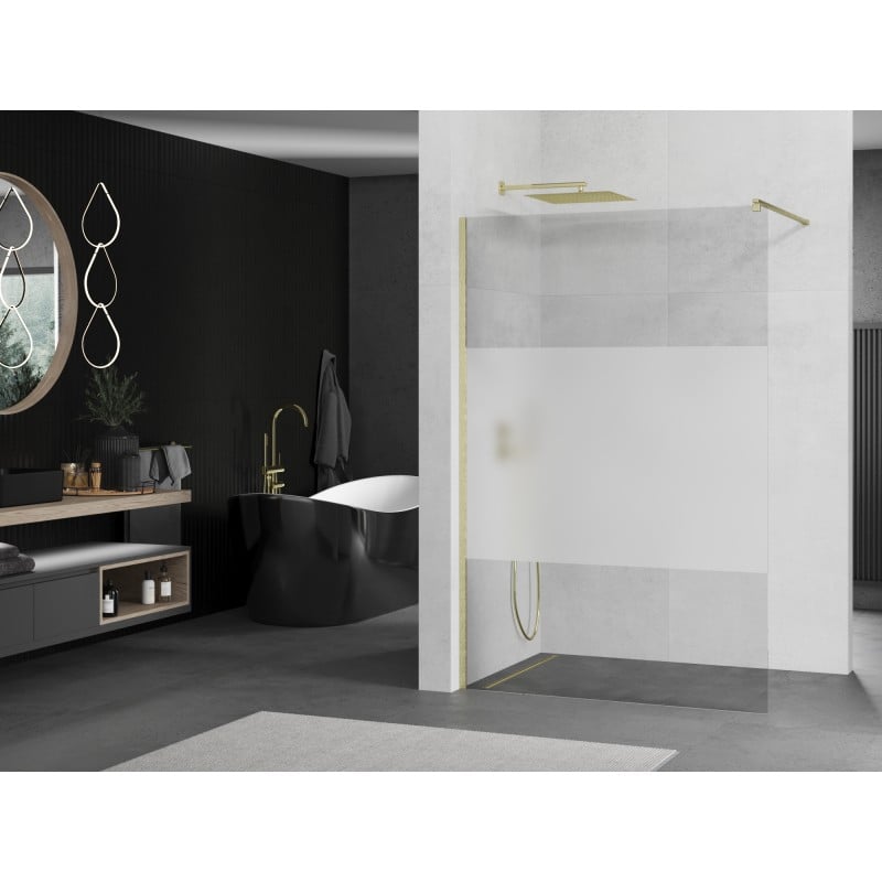 Mexen Kioto ścianka prysznicowa Walk-in 120 x 200 cm, transparent/szron 8 mm, złota szczotkowana - 800-120-101-55-35