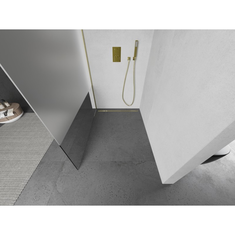 Mexen Kioto ścianka prysznicowa Walk-in 120 x 200 cm, transparent/szron 8 mm, złota szczotkowana - 800-120-101-55-35