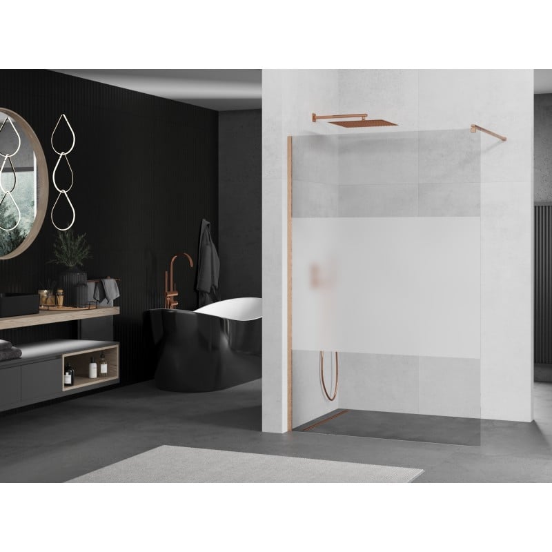 Mexen Kioto ścianka prysznicowa Walk-in 90 x 200 cm, transparent/szron 8 mm, miedź szczotkowana - 800-090-101-65-35