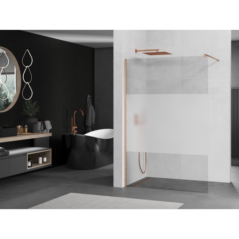 Mexen Kioto ścianka prysznicowa Walk-in 130 x 200 cm, transparent/szron 8 mm, miedź szczotkowana - 800-130-101-65-35