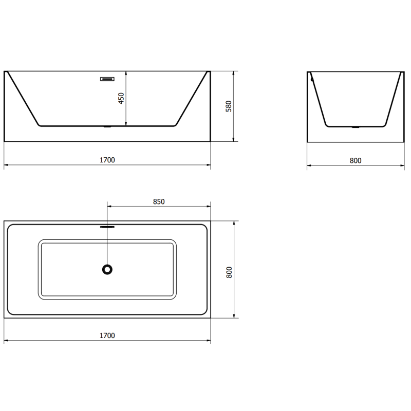 Mexen Nita wanna wolnostojąca 170 x 80 cm, biała/czarna, przelew chrom - 52091708075-01