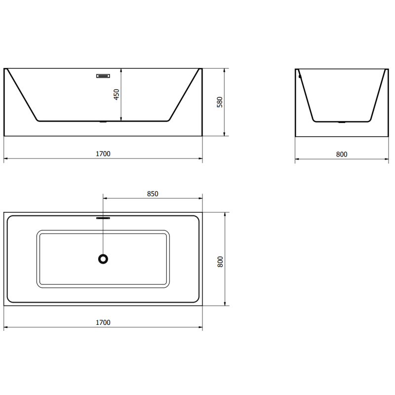 Mexen Nita wanna wolnostojąca 170 x 80 cm, biała/czarna, przelew gun metal - 52091708075-95