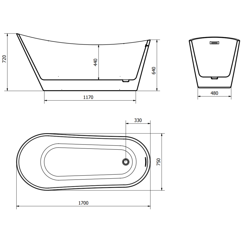 Mexen Alta wanna wolnostojąca 170 x 75 cm, biała, przelew różowe złoto - 52141707500-60