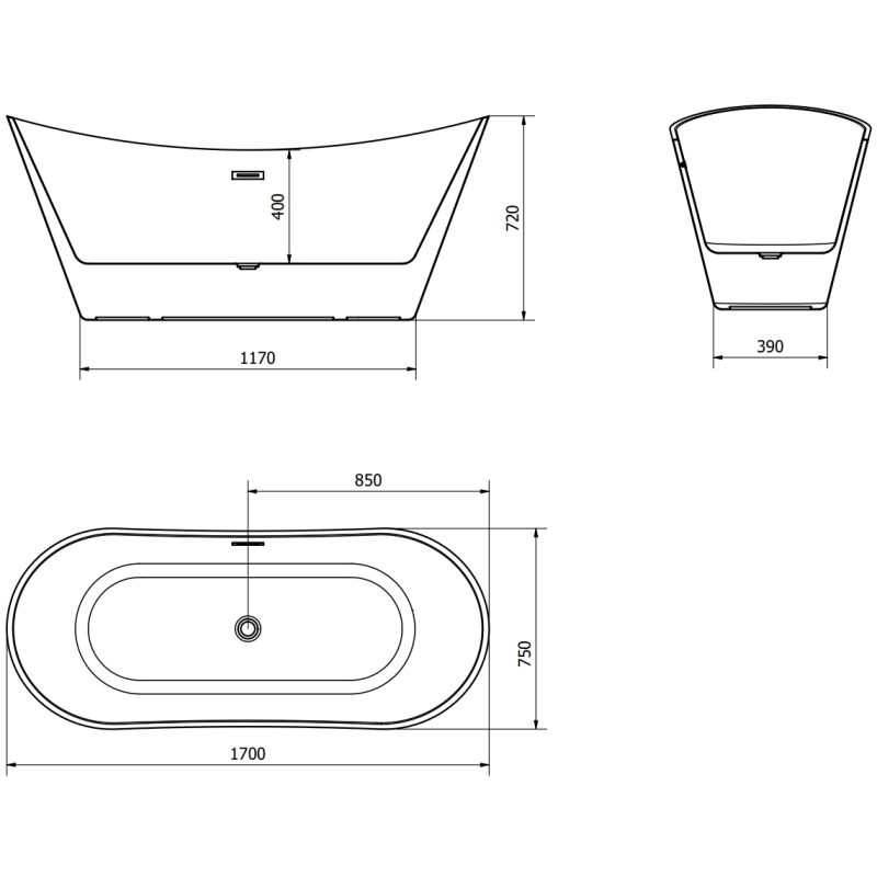 Mexen Celia wanna wolnostojąca 170 x 75 cm, biała, przelew chrom - 52331707500-01