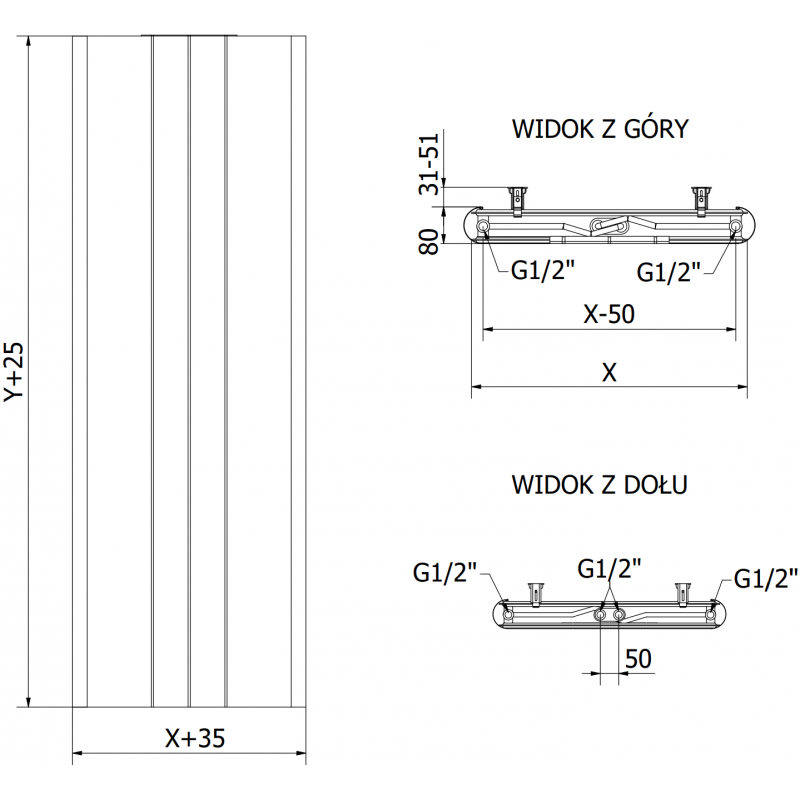 Mexen Line VR20SL grzejnik płytowy 1800 x 500 mm, podłączenie dolne środkowe, 993 W, czarny - W6VR20SL-180-050-70