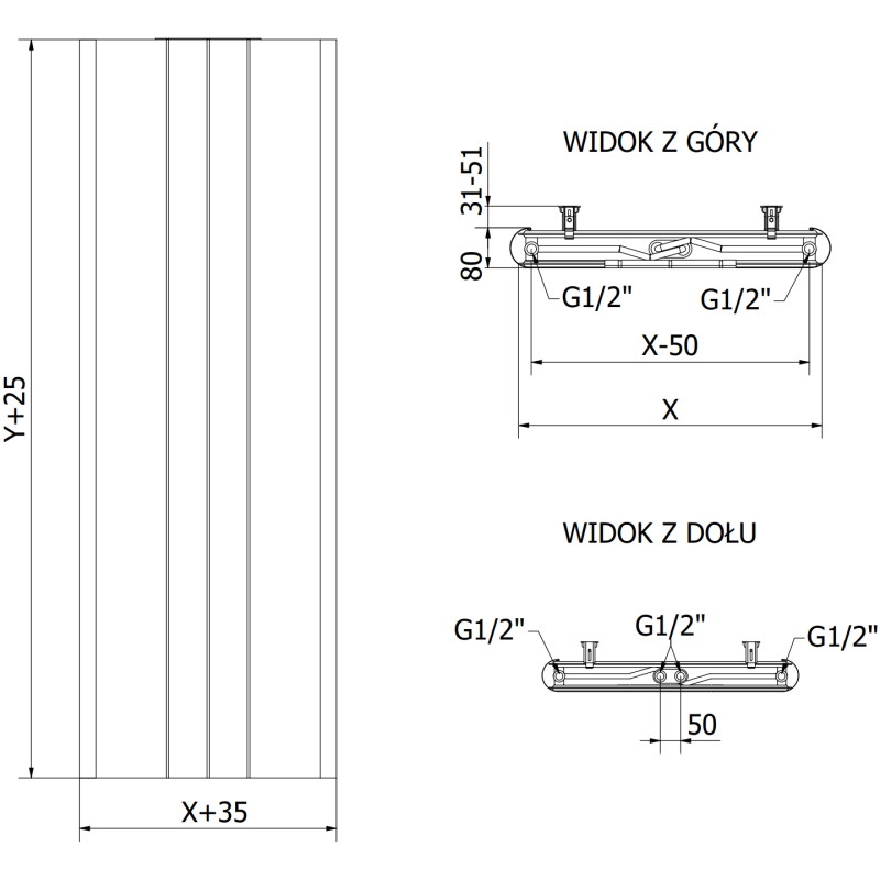 Mexen Line VR20SL grzejnik płytowy 2000 x 600 mm, podłączenie dolne środkowe, 1417 W, czarny - W6VR20SL-200-060-70
