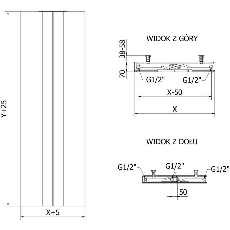 Mexen Line VS20SL grzejnik płytowy 1800 x 300 mm, podłączenie dolne środkowe, 654 W, czarny - W6VS20SL-180-030-70