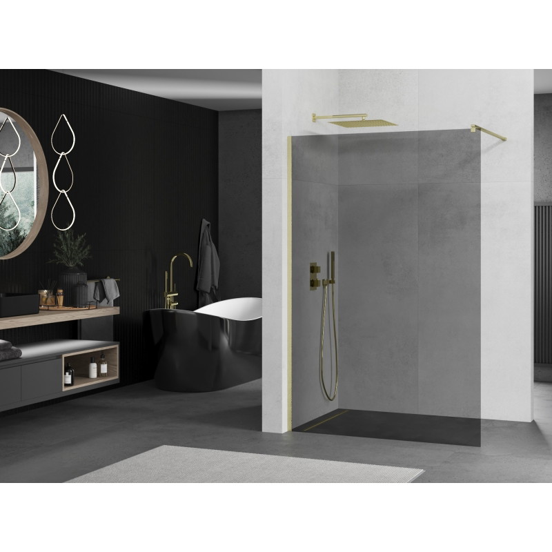 Mexen Kioto ścianka prysznicowa Walk-in 70 x 200 cm, grafit 8 mm, złota szczotkowana - 800-070-101-55-40