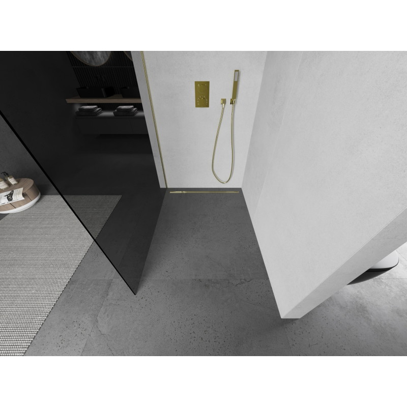 Mexen Kioto ścianka prysznicowa Walk-in 70 x 200 cm, grafit 8 mm, złota szczotkowana - 800-070-101-55-40