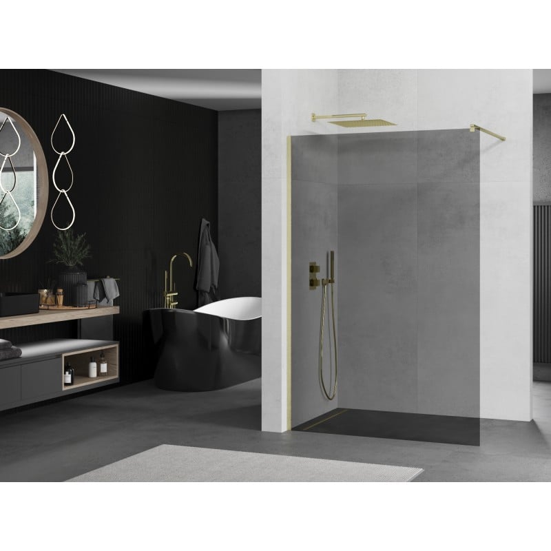 Mexen Kioto ścianka prysznicowa Walk-in 80 x 200 cm, grafit 8 mm, złota szczotkowana - 800-080-101-55-40