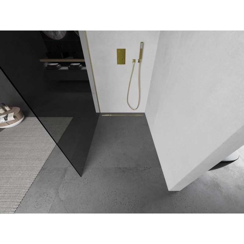 Mexen Kioto ścianka prysznicowa Walk-in 80 x 200 cm, grafit 8 mm, złota szczotkowana - 800-080-101-55-40