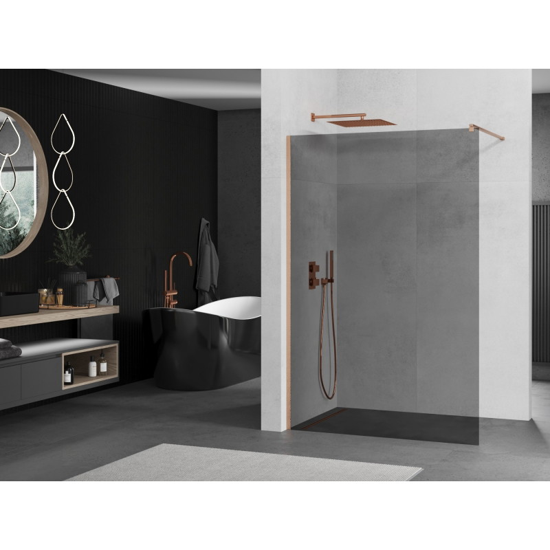 Mexen Kioto ścianka prysznicowa Walk-in 70 x 200 cm, grafit 8 mm, miedź szczotkowana - 800-070-101-65-40