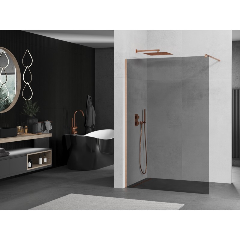 Mexen Kioto ścianka prysznicowa Walk-in 130 x 200 cm, grafit 8 mm, miedź szczotkowana - 800-130-101-65-40