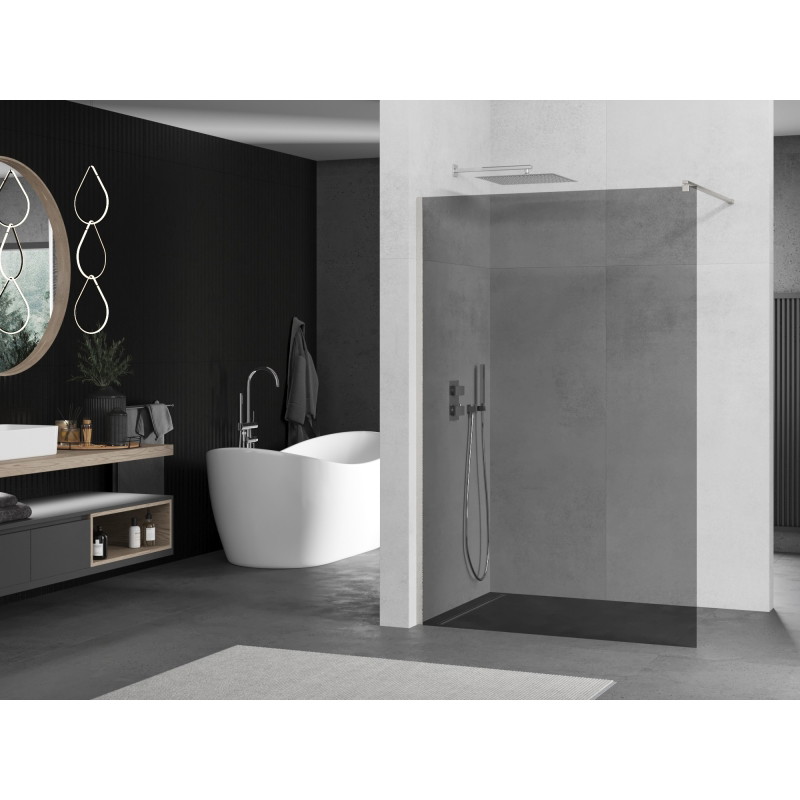 Mexen Kioto ścianka prysznicowa Walk-in 90 x 200 cm, grafit 8 mm, nikiel szczotkowany - 800-090-101-97-40