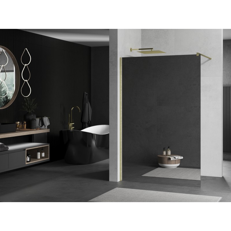 Mexen Kioto ścianka prysznicowa Walk-in 100 x 200 cm, lustro 8 mm, złota szczotkowana - 800-100-101-55-50