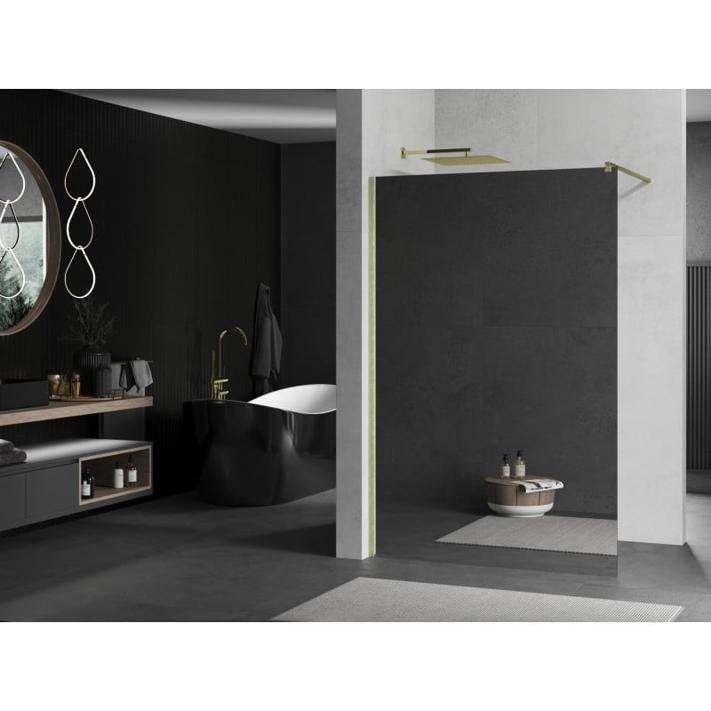Mexen Kioto ścianka prysznicowa Walk-in 130 x 200 cm, lustro 8 mm, złota szczotkowana - 800-130-101-55-50