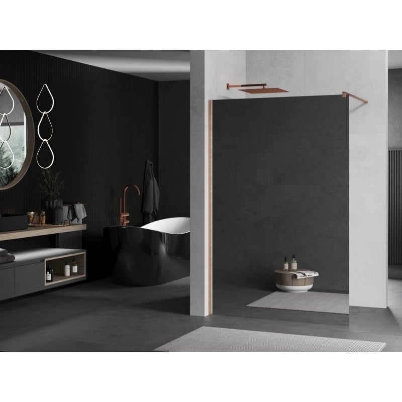 Mexen Kioto ścianka prysznicowa Walk-in 70 x 200 cm, lustro 8 mm, miedź szczotkowana - 800-070-101-65-50