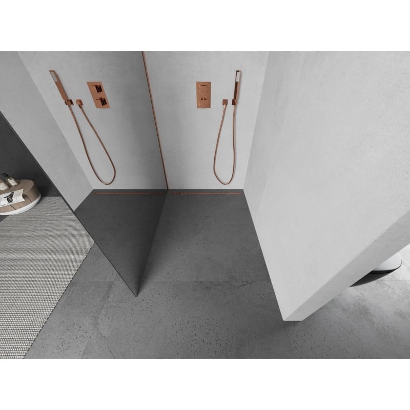 Mexen Kioto ścianka prysznicowa Walk-in 100 x 200 cm, lustro 8 mm, miedź szczotkowana - 800-100-101-65-50