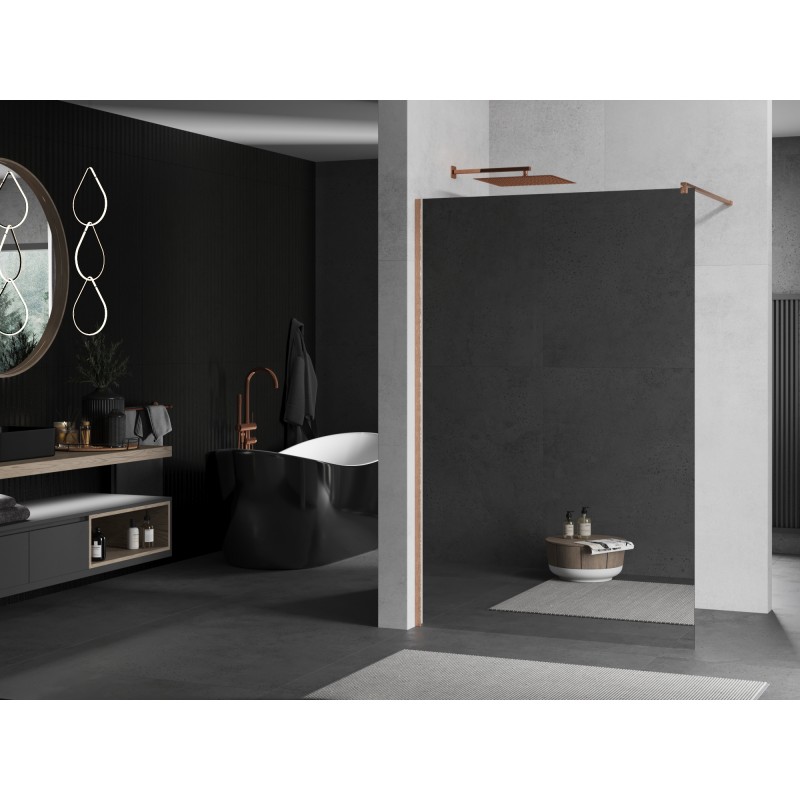 Mexen Kioto ścianka prysznicowa Walk-in 130 x 200 cm, lustro 8 mm, miedź szczotkowana - 800-130-101-65-50