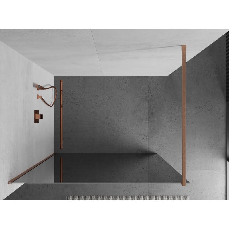 Mexen Kioto ścianka prysznicowa Walk-in 140 x 200 cm, lustro 8 mm, miedź szczotkowana - 800-140-101-65-50
