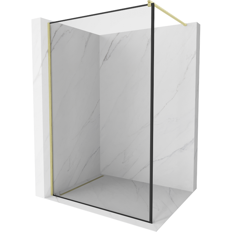Mexen Kioto ścianka prysznicowa Walk-in 70 x 200 cm, czarna ramka 8 mm, złota szczotkowana - 800-070-101-55-70
