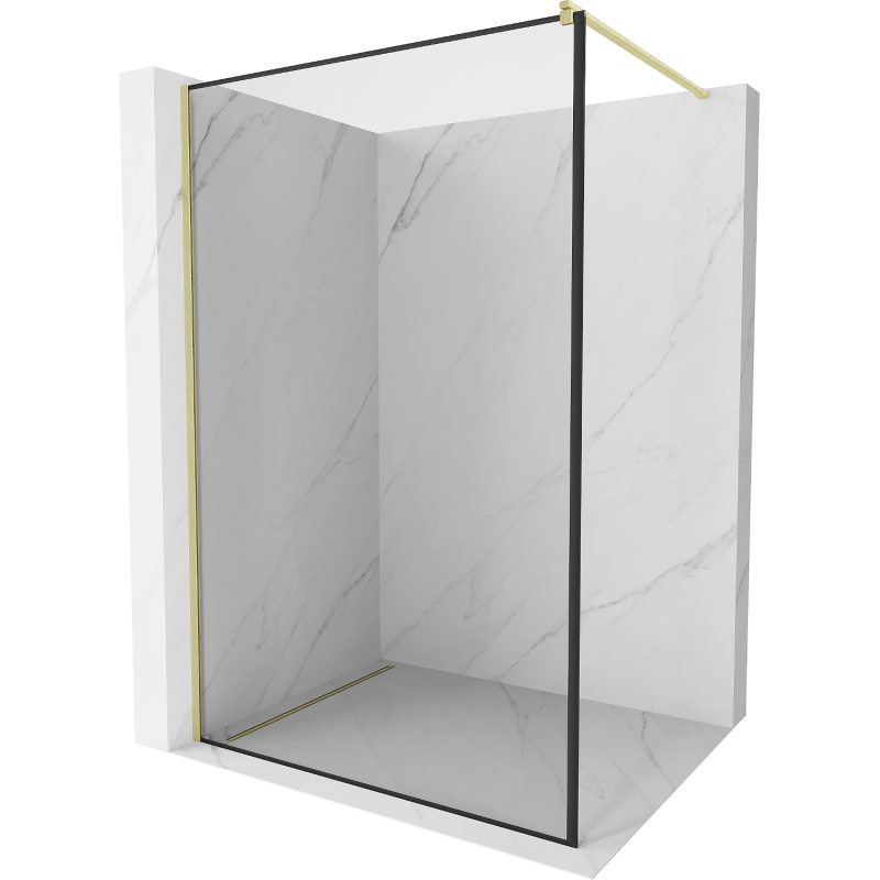 Mexen Kioto ścianka prysznicowa Walk-in 120 x 200 cm, czarna ramka 8 mm, złota szczotkowana - 800-120-101-55-70