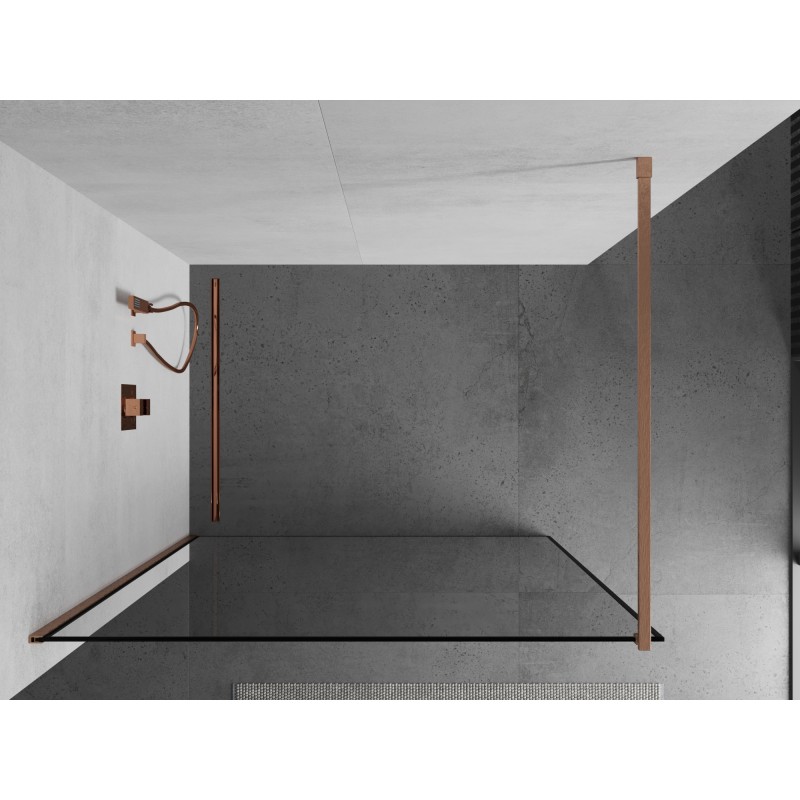 Mexen Kioto ścianka prysznicowa Walk-in 110 x 200 cm, czarna ramka 8 mm, miedź szczotkowana - 800-110-101-65-70