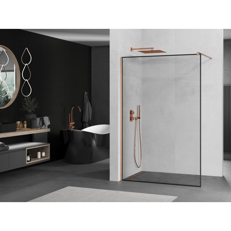 Mexen Kioto ścianka prysznicowa Walk-in 120 x 200 cm, czarna ramka 8 mm, miedź szczotkowana - 800-120-101-65-70