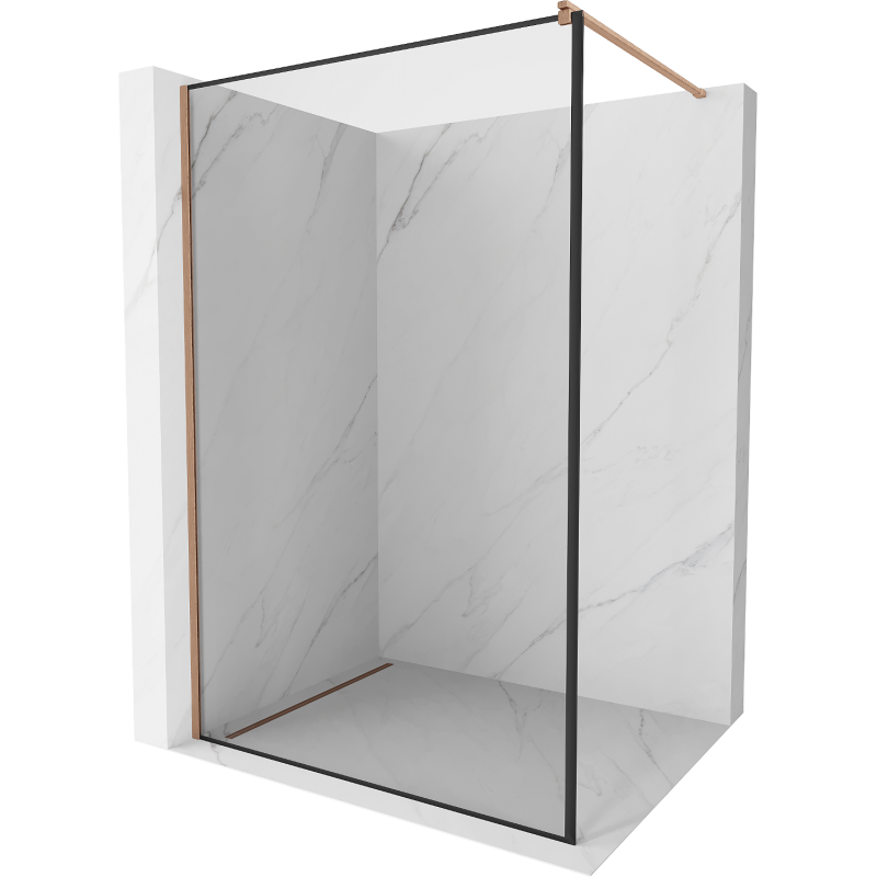 Mexen Kioto ścianka prysznicowa Walk-in 130 x 200 cm, czarna ramka 8 mm, miedź szczotkowana - 800-130-101-65-70