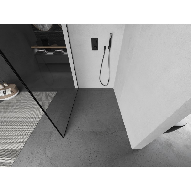 Mexen Kioto ścianka prysznicowa Walk-in 120 x 200 cm, czarna ramka 8 mm, gun gray szczotkowany - 800-120-101-66-70