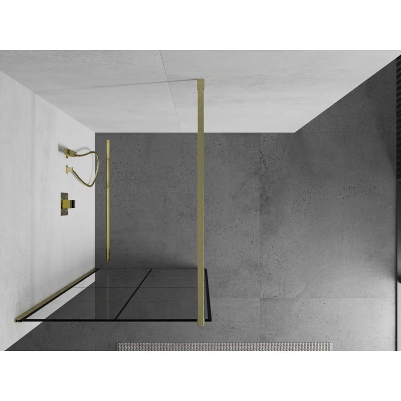 Mexen Kioto ścianka prysznicowa Walk-in 70 x 200 cm, czarna kratka 8 mm, złota szczotkowana - 800-070-101-55-77