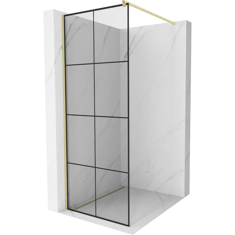 Mexen Kioto ścianka prysznicowa Walk-in 90 x 200 cm, czarna kratka 8 mm, złota szczotkowana - 800-090-101-55-77