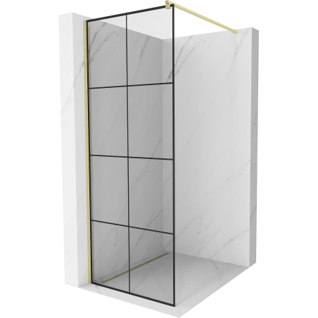 Mexen Kioto ścianka prysznicowa Walk-in 90 x 200 cm, czarna kratka 8 mm, złota szczotkowana - 800-090-101-55-77