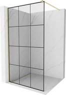 Mexen Kioto ścianka prysznicowa Walk-in 100 x 200 cm, czarna kratka 8 mm, złota szczotkowana - 800-100-101-55-77