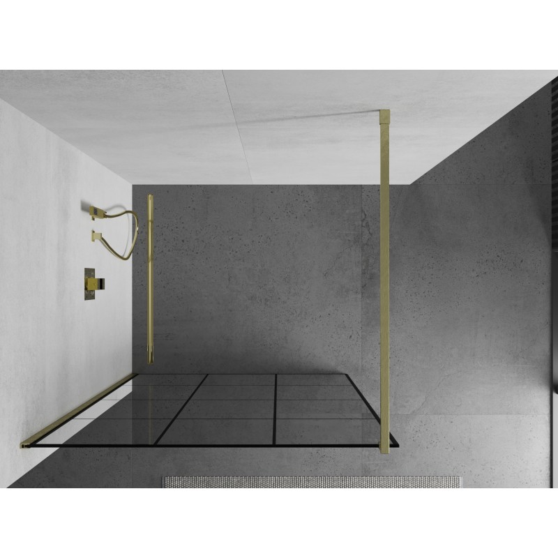 Mexen Kioto ścianka prysznicowa Walk-in 100 x 200 cm, czarna kratka 8 mm, złota szczotkowana - 800-100-101-55-77