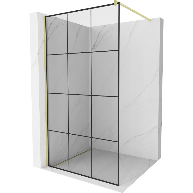 Mexen Kioto ścianka prysznicowa Walk-in 110 x 200 cm, czarna kratka 8 mm, złota szczotkowana - 800-110-101-55-77