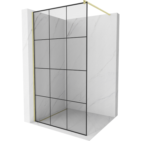 Mexen Kioto ścianka prysznicowa Walk-in 110 x 200 cm, czarna kratka 8 mm, złota szczotkowana - 800-110-101-55-77