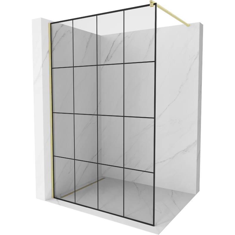 Mexen Kioto ścianka prysznicowa Walk-in 130 x 200 cm, czarna kratka 8 mm, złota szczotkowana - 800-130-101-55-77