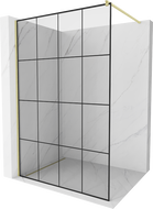 Mexen Kioto ścianka prysznicowa Walk-in 140 x 200 cm, czarna kratka 8 mm, złota szczotkowana - 800-140-101-55-77