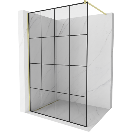 Mexen Kioto ścianka prysznicowa Walk-in 160 x 200 cm, czarna kratka 8 mm, złota szczotkowana - 800-160-101-55-77