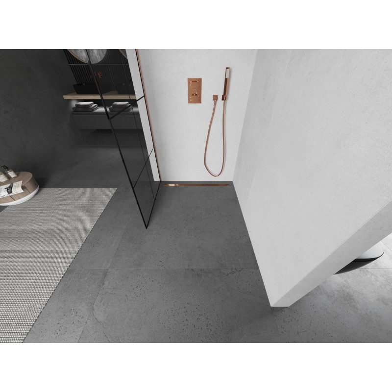 Mexen Kioto ścianka prysznicowa Walk-in 70 x 200 cm, czarna kratka 8 mm, miedź szczotkowana - 800-070-101-65-77