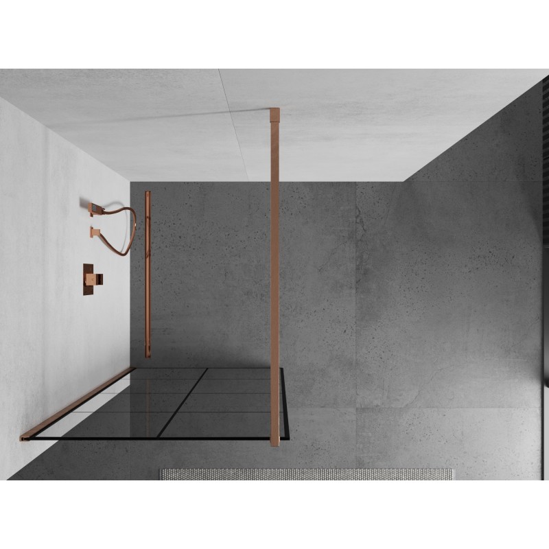 Mexen Kioto ścianka prysznicowa Walk-in 70 x 200 cm, czarna kratka 8 mm, miedź szczotkowana - 800-070-101-65-77