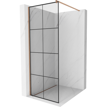 Mexen Kioto ścianka prysznicowa Walk-in 70 x 200 cm, czarna kratka 8 mm, miedź szczotkowana - 800-070-101-65-77
