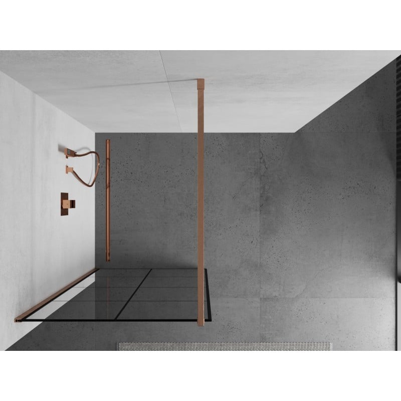 Mexen Kioto ścianka prysznicowa Walk-in 80 x 200 cm, czarna kratka 8 mm, miedź szczotkowana - 800-080-101-65-77