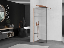 Mexen Kioto ścianka prysznicowa Walk-in 90 x 200 cm, czarna kratka 8 mm, miedź szczotkowana - 800-090-101-65-77