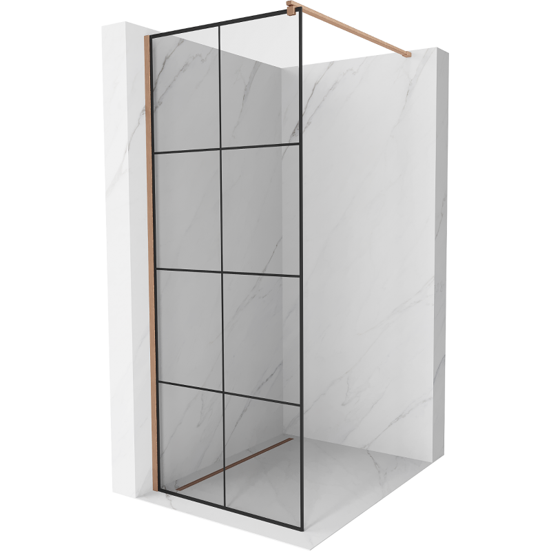 Mexen Kioto ścianka prysznicowa Walk-in 90 x 200 cm, czarna kratka 8 mm, miedź szczotkowana - 800-090-101-65-77