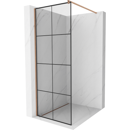 Mexen Kioto ścianka prysznicowa Walk-in 90 x 200 cm, czarna kratka 8 mm, miedź szczotkowana - 800-090-101-65-77
