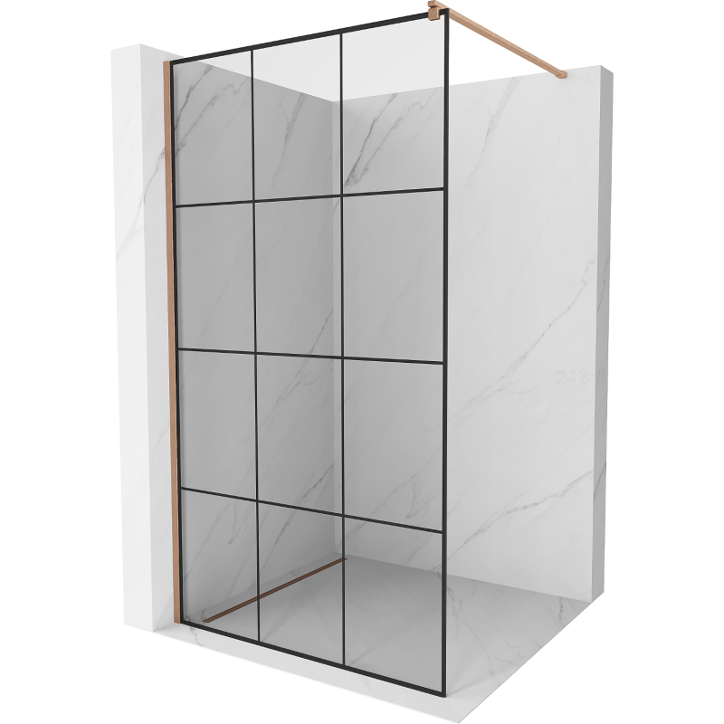 Mexen Kioto ścianka prysznicowa Walk-in 100 x 200 cm, czarna kratka 8 mm, miedź szczotkowana - 800-100-101-65-77