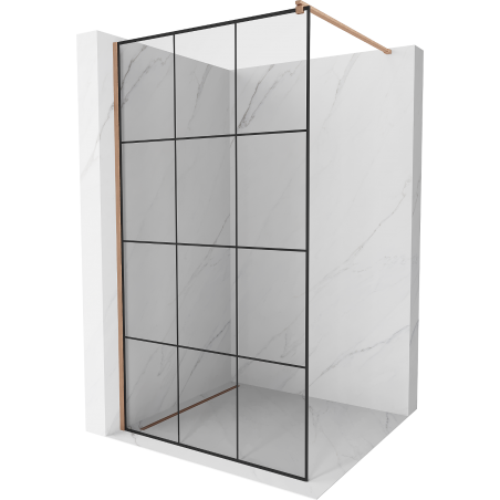 Mexen Kioto ścianka prysznicowa Walk-in 100 x 200 cm, czarna kratka 8 mm, miedź szczotkowana - 800-100-101-65-77
